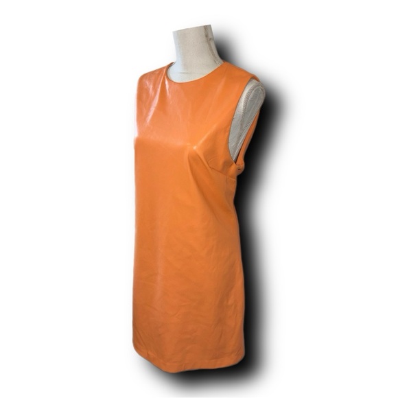 House of Harlow 1960 Vegan Leather Retro Shift Mini Dress Papaya Orange  Sheath
